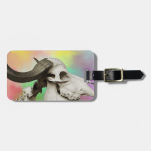 Buffalo Skull on a Watercolor Background Luggage Tag