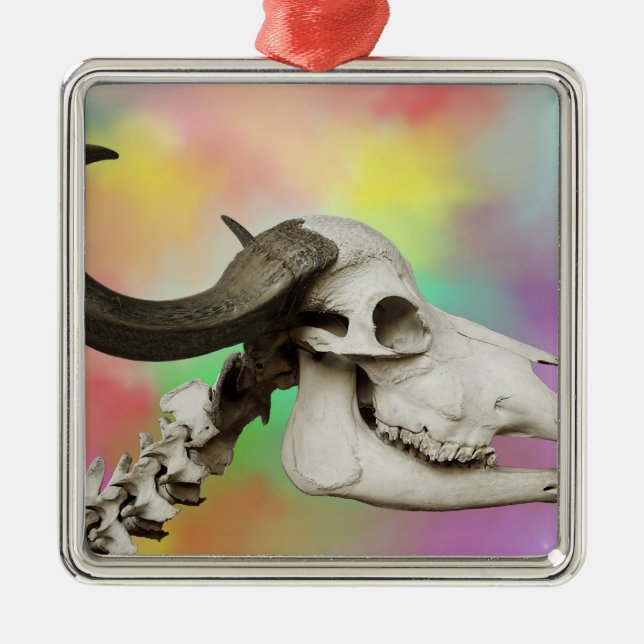 Buffalo Skull on a Watercolor Background Metal Ornament (Front)