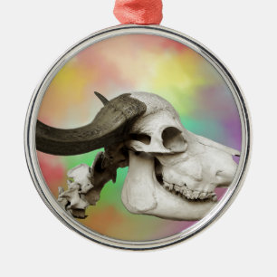 Buffalo Skull on a Watercolor Background Metal Ornament