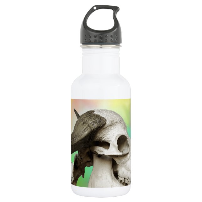 Buffalo Skull on a Watercolor Background Water Bottle (Front)