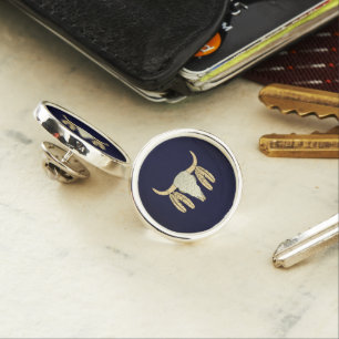 Buffalo Skull Planet Jill Round Lapel Pin