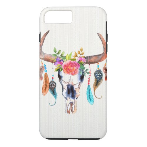 Buffalo Skull With Feather And Flowers iPhone 8 Plus7 Plus Case