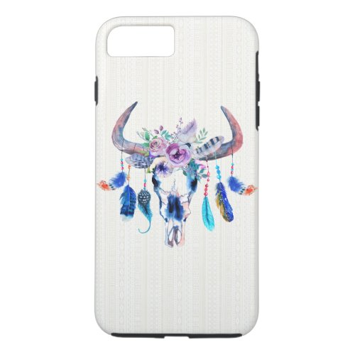 Buffalo Skull With Feather And Purple Flowers iPhone 8 Plus7 Plus Case