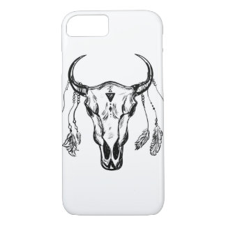 Buffalo Skull With Feathers. Hand Drawn Sketch. iPhone 8/7 Case