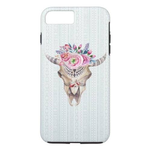Buffalo Skull With Pink Roses iPhone 8 Plus7 Plus Case
