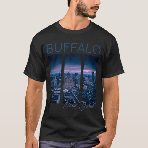 Buffalo Skyline Downtown Night Lights New York Sou T_Shirt