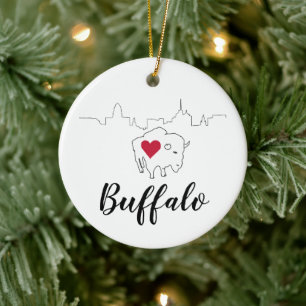 Buffalo Skyline Illustration Art Ceramic Ornament