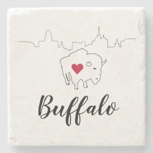 Buffalo Skyline Illustration Stone Coaster