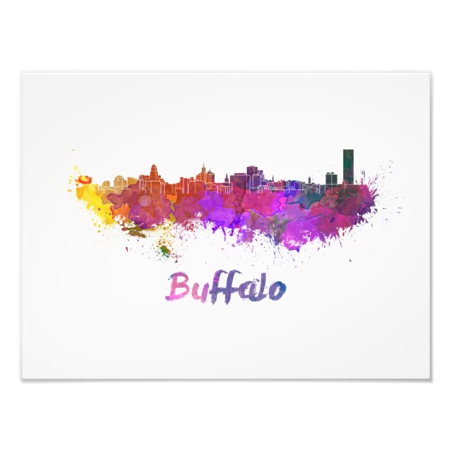 Buffalo skyline in watercolor photo print (Front)