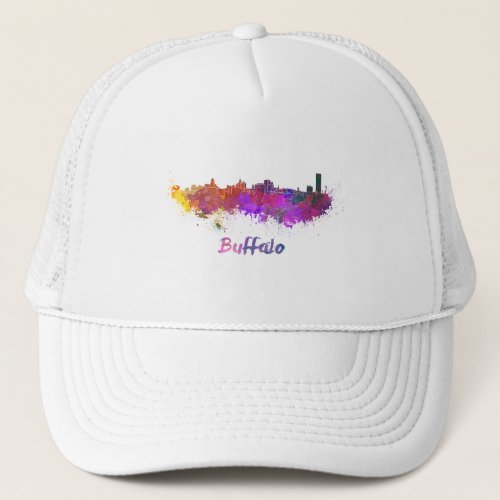 Buffalo skyline in watercolor trucker hat