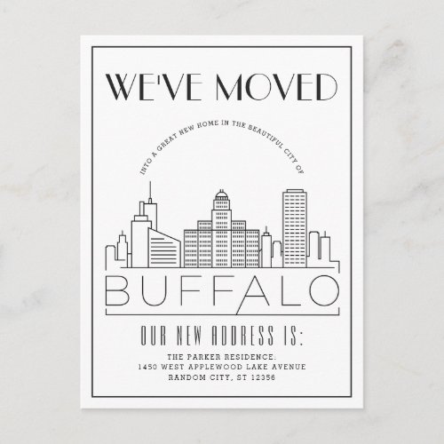 Buffalo Skyline Modern Deco  Change of Address Announcement Postcard