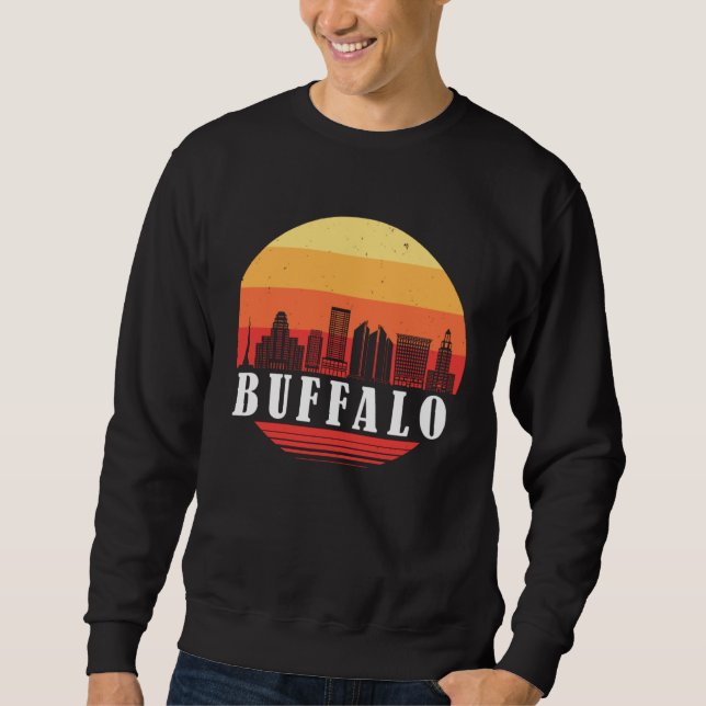 Buffalo Skyline Sunset in Retro Vintage Style Sweatshirt (Front)