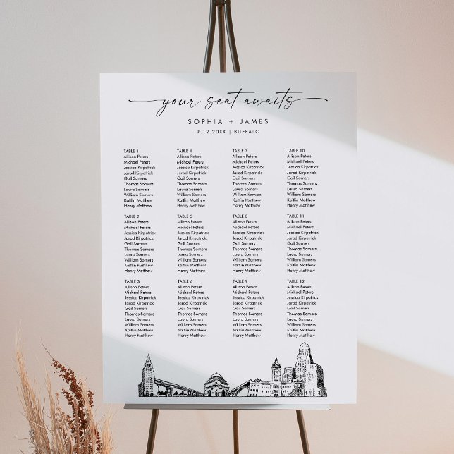 Buffalo Skyline Wedding Seating Chart 18x24 Foam Board (Creator Uploaded)
