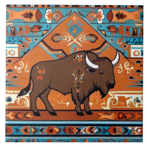 Buffalo Southwestern Native Tribal Southwest Ceramic Tile