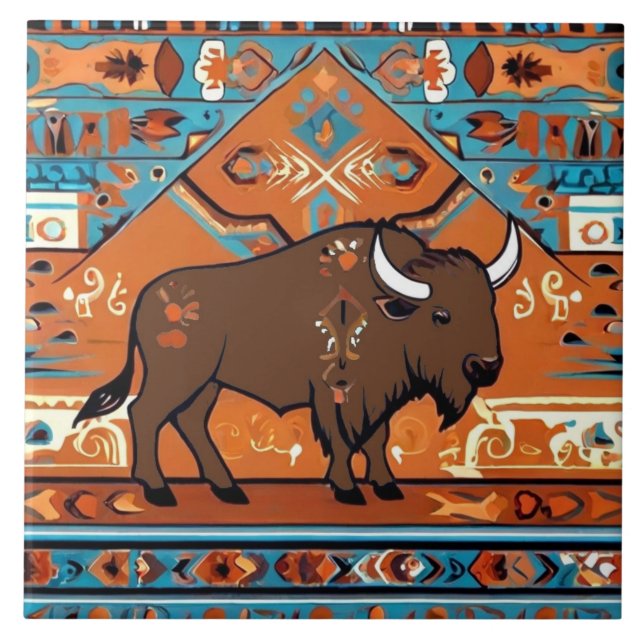 Buffalo Southwestern Native Tribal Southwest Ceramic Tile (Front)