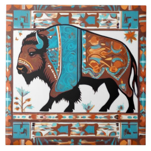 Buffalo Southwestern Southwest Brown Turquoise Ceramic Tile