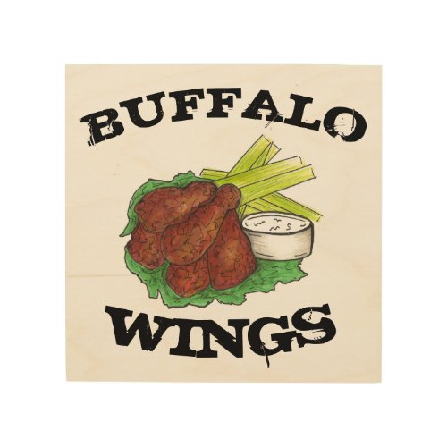 Buffalo Spicy Chicken Wings BBQ Food Cook Kitchen Wood Wall Decor