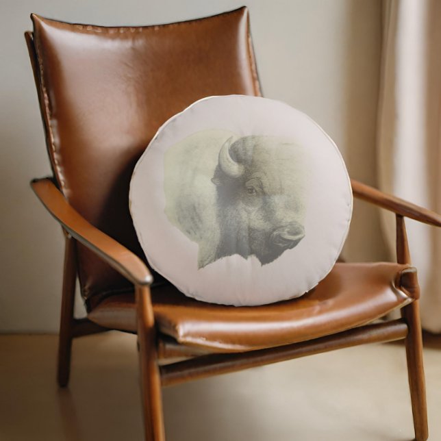 Buffalo Spirit Animal Original Art Round Pillow (Creator Uploaded)
