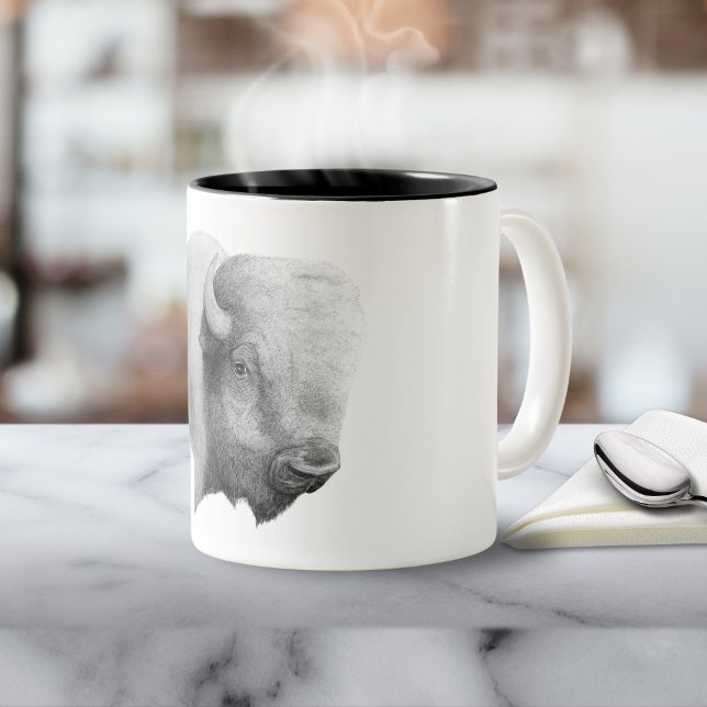Buffalo Spirit Animal Original Art Two-Tone Coffee Mug (Creator Uploaded)