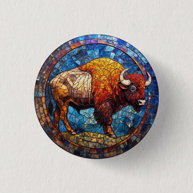 Buffalo Stained Glass Artwork Button (Front)