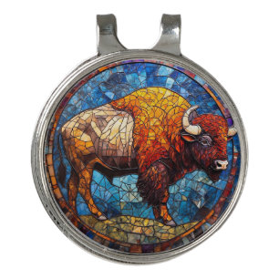 Buffalo Stained Glass Artwork Golf Hat Clip