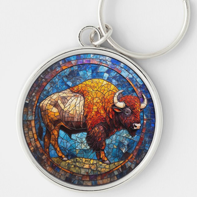 Buffalo Stained Glass Artwork Keychain (Front)