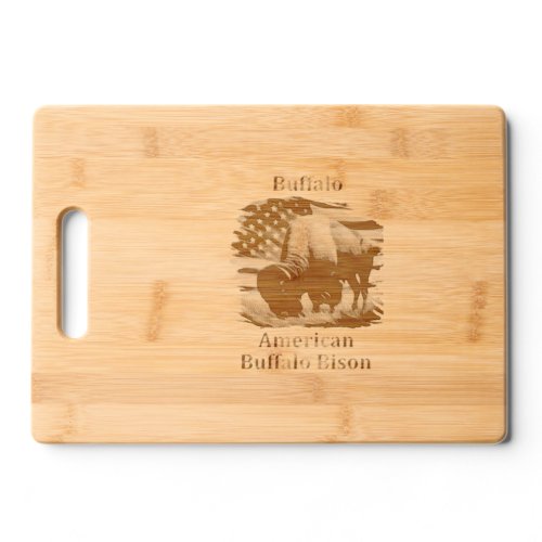 Buffalo Standing in Front of American Flag Cutting Board