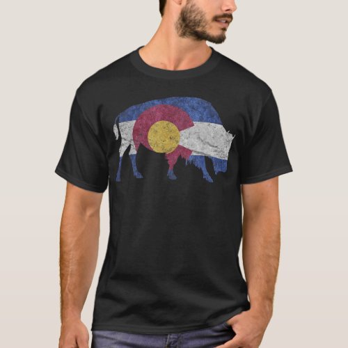 Buffalo State FlagColorado Rocky MountainsSkii T_Shirt