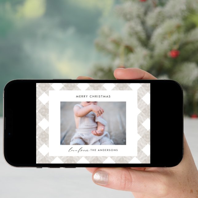 Buffalo tartan modern natural 1 photo Christmas Holiday Card (Front Digital)