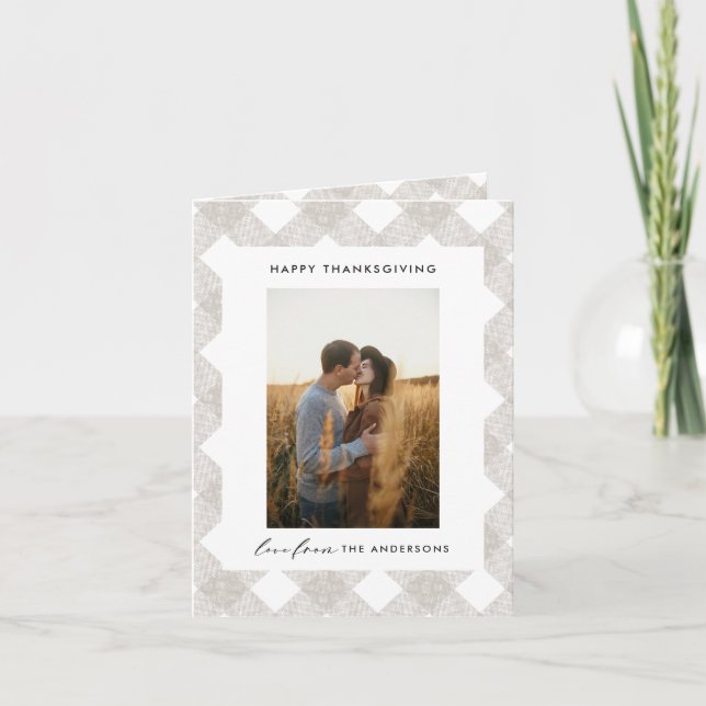 Buffalo tartan modern natural 1 photo thanksgiving holiday card (Front)