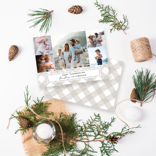 Buffalo tartan modern natural 5 photo thanksgiving holiday card