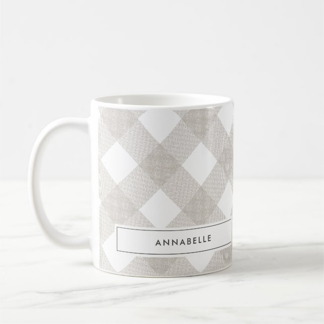 Buffalo tartan modern natural beige personalized coffee mug (Left)