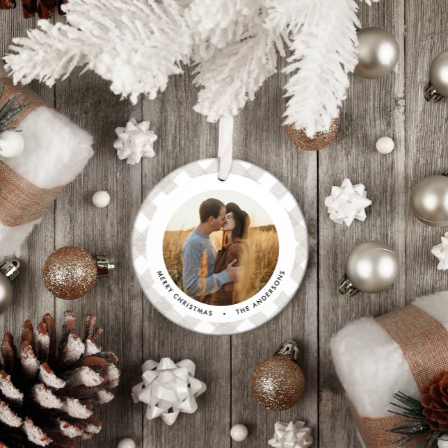 Buffalo tartan modern natural photo Christmas Ceramic Ornament (Creator Uploaded)