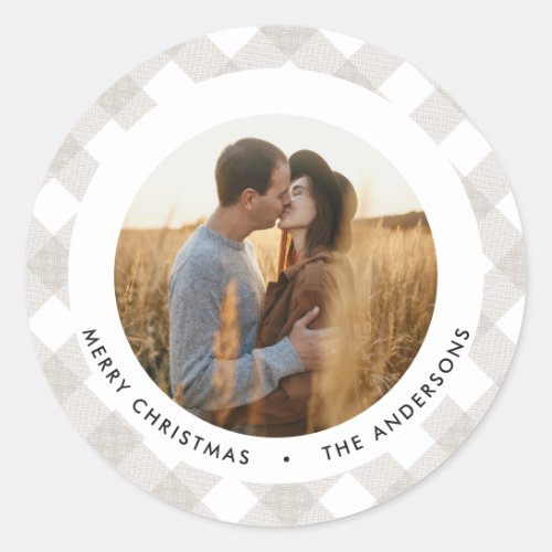 Buffalo tartan modern natural photo Christmas Classic Round Sticker