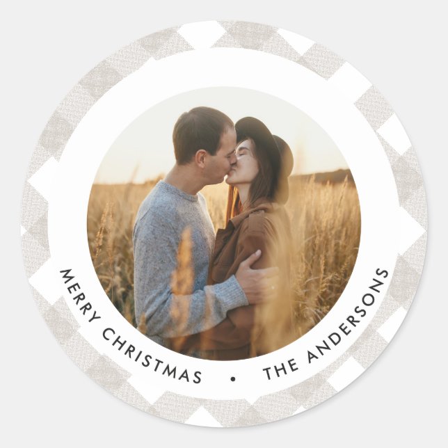 Buffalo tartan modern natural photo Christmas Classic Round Sticker (Front)