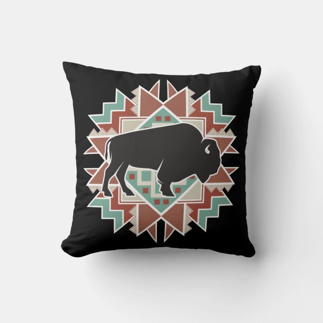 Buffalo Tribal Native Design Throw Pillow (Front)