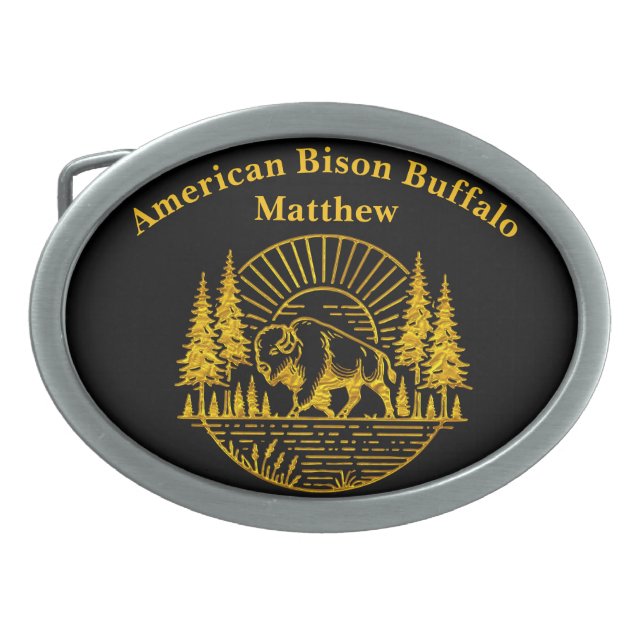 Buffalo Walking by the River at Sunset Belt Buckle (Front)