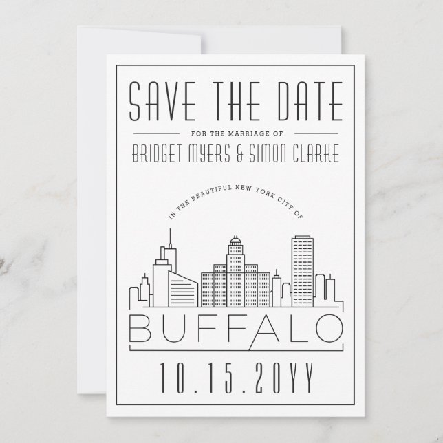 Buffalo Wedding | Stylized Skyline Save the Date Invitation (Front)
