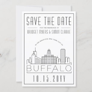Buffalo Wedding Stylized Skyline Save the Date Invitation