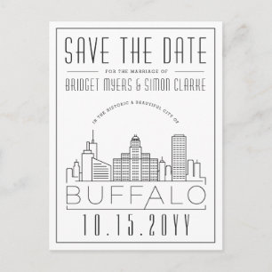 Buffalo Wedding Stylized Skyline Save the Date Postcard