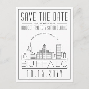 Buffalo Wedding   Stylized Skyline Save the Date Postcard