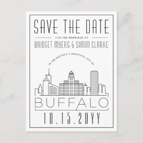 Buffalo Wedding  Stylized Skyline Save the Date Postcard