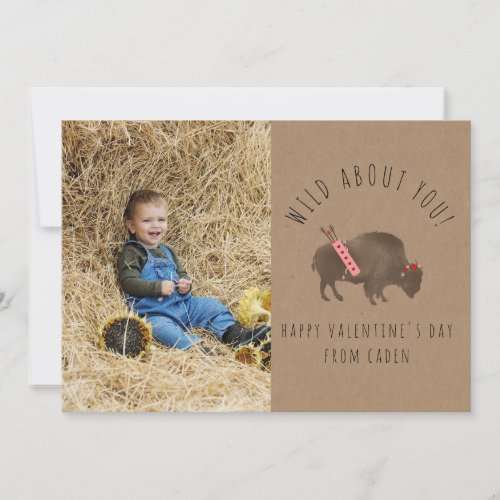 Buffalo Wild About You Rustic Photo Valentine Card