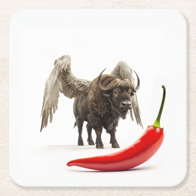 Buffalo Wings With Chili Pepper Square Paper Coaster (Front)