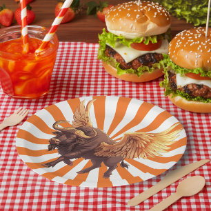 Buffalo Wings With Orange Starburst Paper Plates