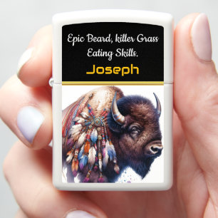 Buffalo With Vibrant Artistic Feathers Zippo Lighter