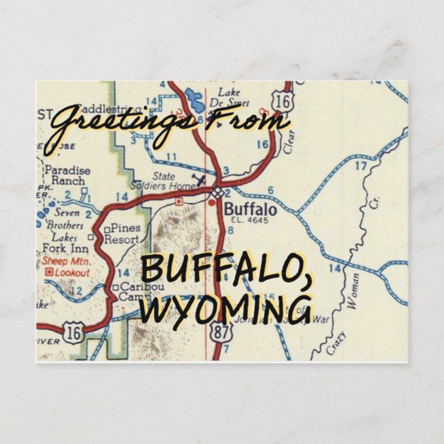 Buffalo Wyoming Vintage Map Postcard (Front)