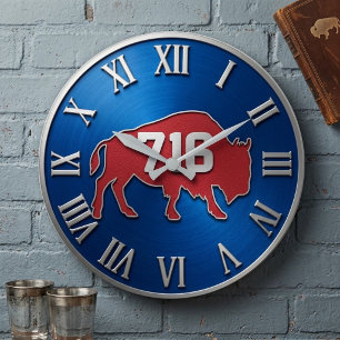 BuffaloNew York 716 Area Code Blue & Red Metal Large Clock