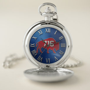 BuffaloNew York 716 Area Code Blue & Red Metal Pocket Watch