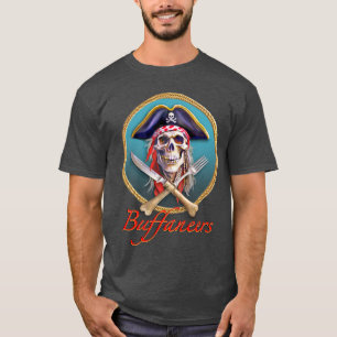 Buffaneers Pirate Skull on Teal Circle with Braid T-Shirt